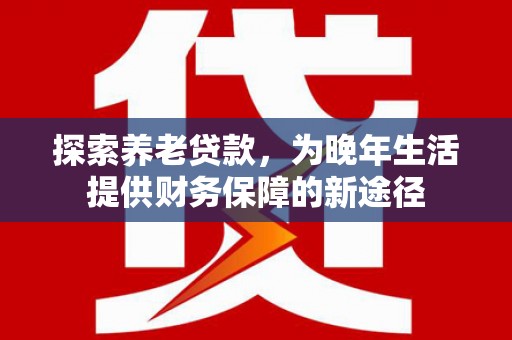 枋山探索养老贷款，为晚年生活提供财务保障的新途径